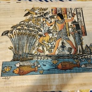 Egyptian papyrus paper art. Signed by artist.
